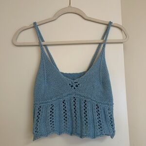 Blue crochet knit crop top